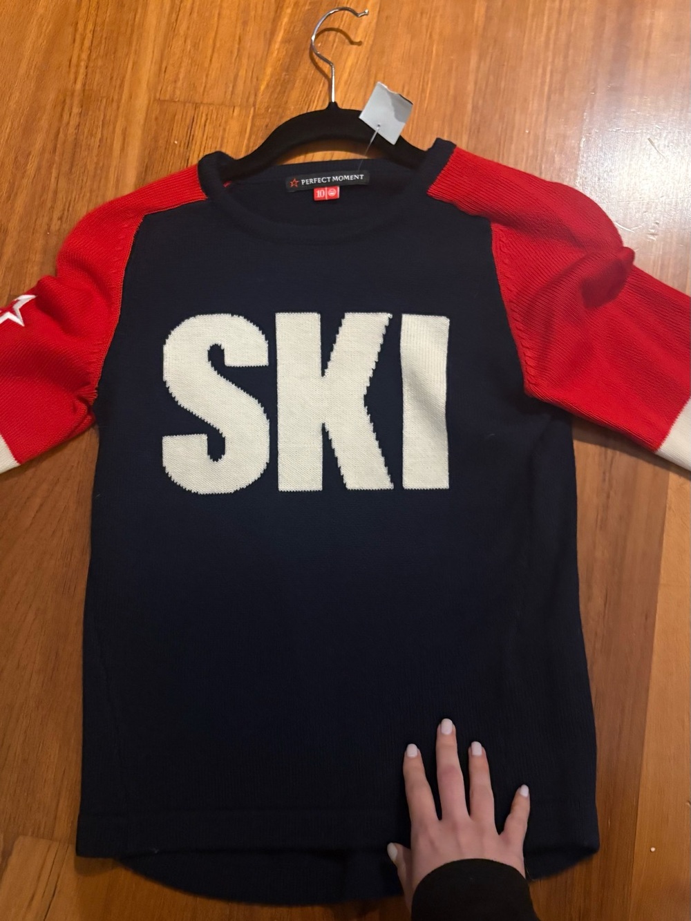 Perfect Moment Navy, Red & White 'SKI' Kids Knit Sweater